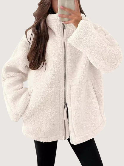 VogeLuxe | Women’s Oversized Sherpa Fleece Zip Funnel Neck Jacket