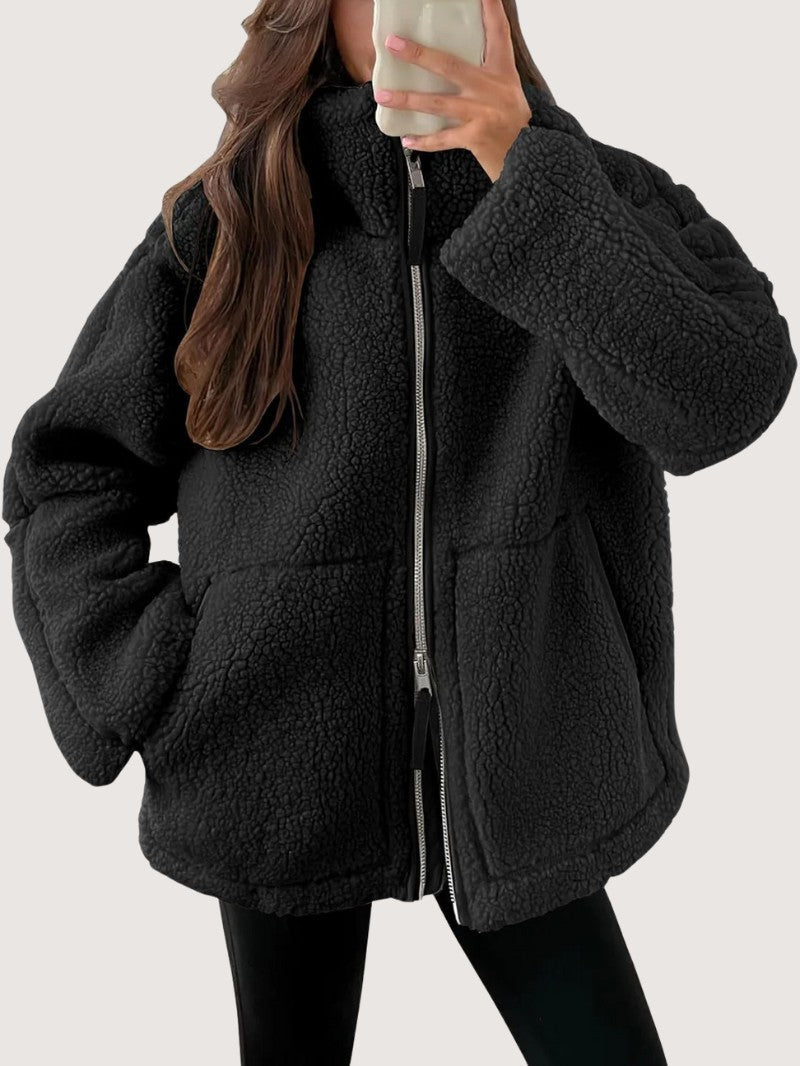 VogeLuxe | Women’s Oversized Sherpa Fleece Zip Funnel Neck Jacket
