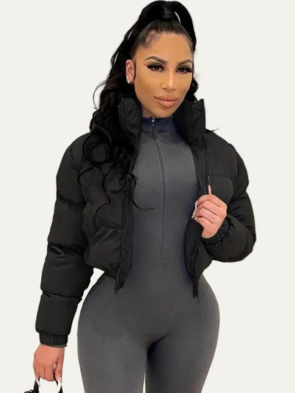 VogeLuxe | Women’s Zip-Up Cropped Quilted Puffer Jacket