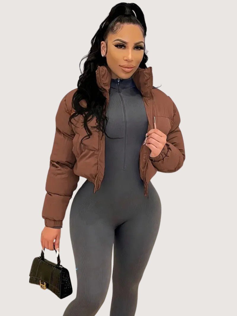 VogeLuxe | Women’s Zip-Up Cropped Quilted Puffer Jacket