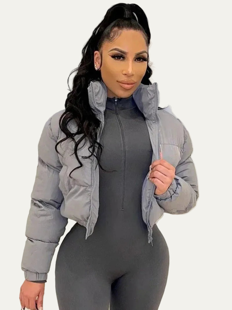 VogeLuxe | Women’s Zip-Up Cropped Quilted Puffer Jacket
