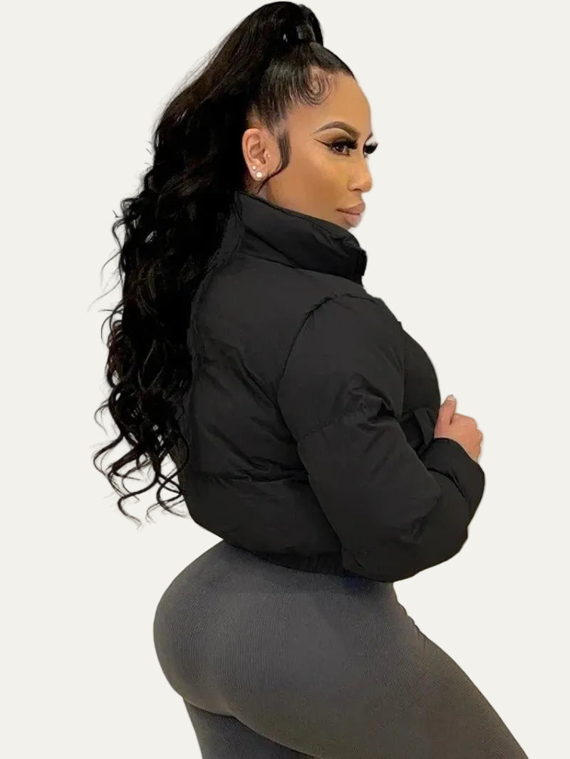 VogeLuxe | Women’s Zip-Up Cropped Quilted Puffer Jacket