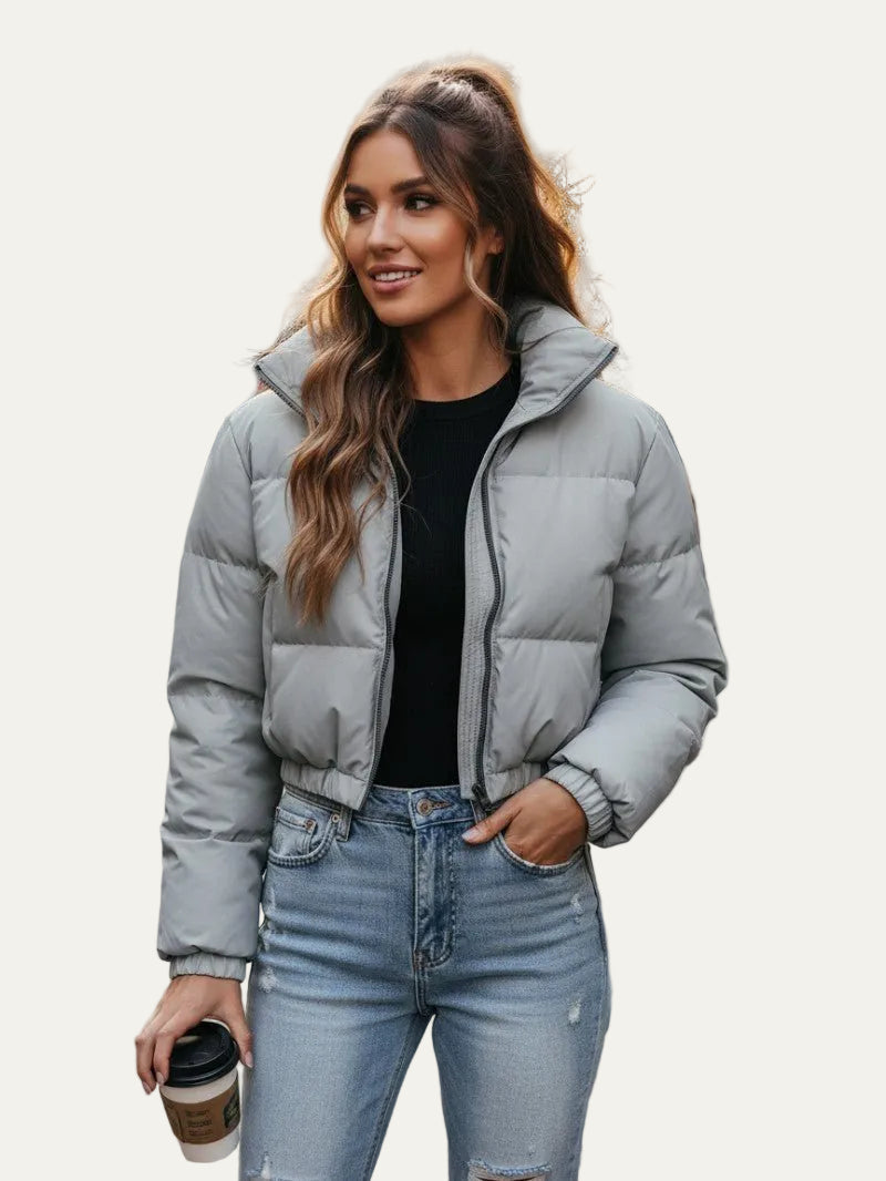 VogeLuxe | Women’s Zip-Up Cropped Quilted Puffer Jacket