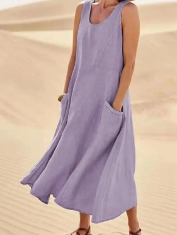 Ladies' Casual Midi Dress with Pockets for Summer