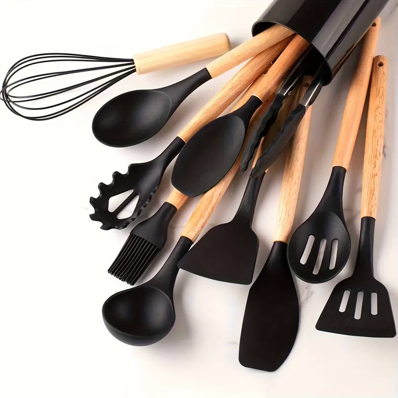 Essential 12-Piece Kitchen Tool Set with Silicone and Wood