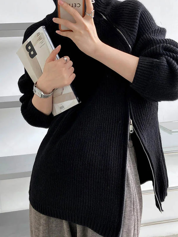Cozy Women's Oversized Turtleneck Sweater with Zip Detail