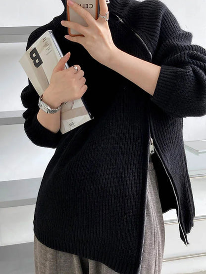 Cozy Women's Oversized Turtleneck Sweater with Zip Detail