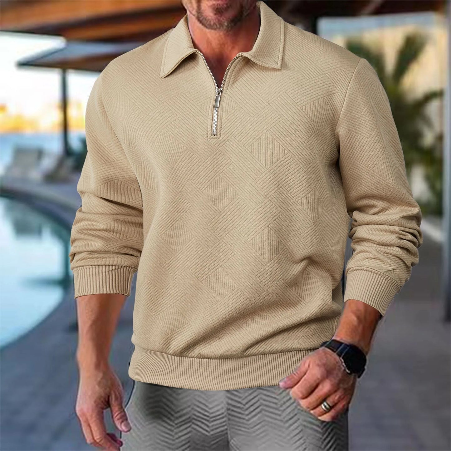 VogeLuxe | Men’s Quarter Zip Textured Knit Pullover