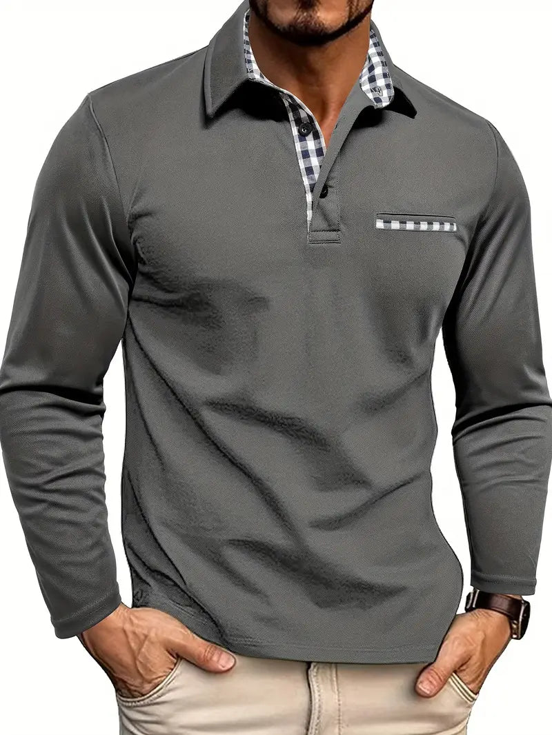 Stylish Men's Breathable Polo Shirt with Long Sleeves - VogeLuxe