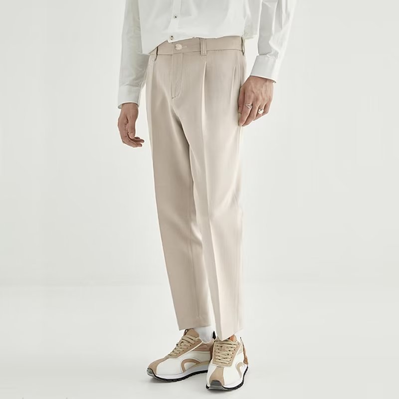 Classic Fit Mens Pleated Crop Trousers