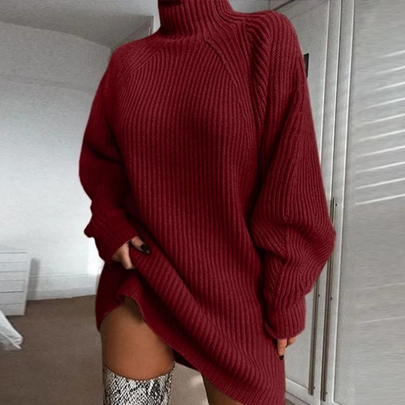 Cozy Winter Knit Turtleneck Dress