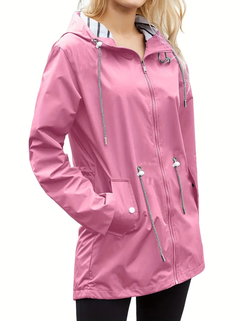 Waterproof Women's Rain Jacket with Hood and Long Sleeves