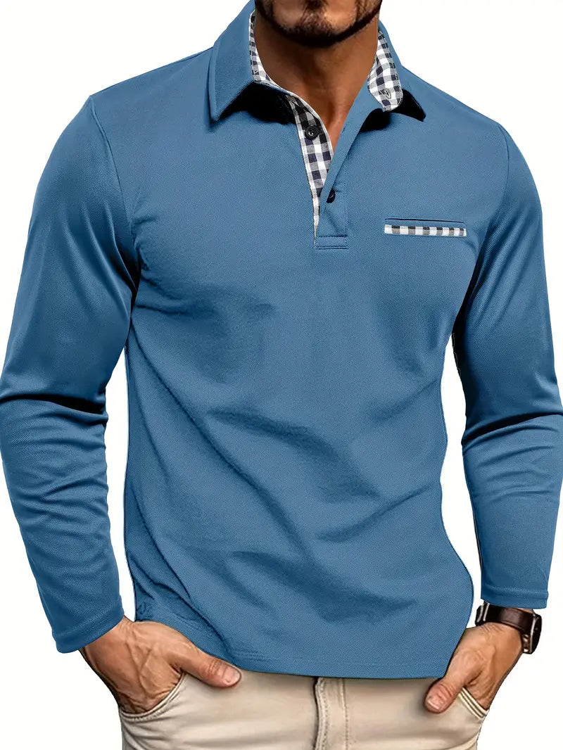Stylish Men's Breathable Polo Shirt with Long Sleeves