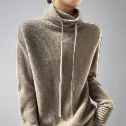 Soft Cashmere Crew Neck Sweater with Tie Waist - VogeLuxe