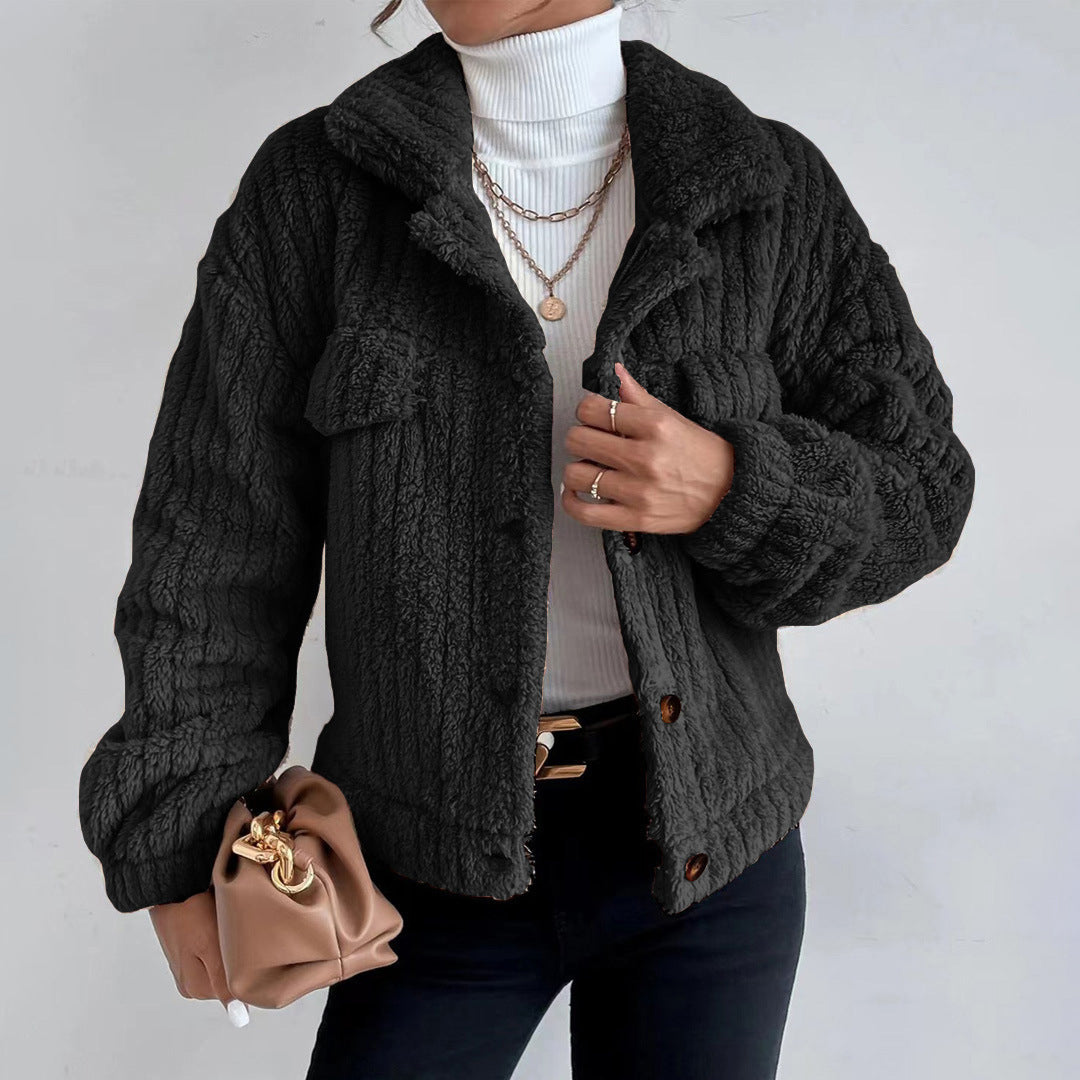 Warm Fleece Lined Women's Button Down Jacket - VogeLuxe