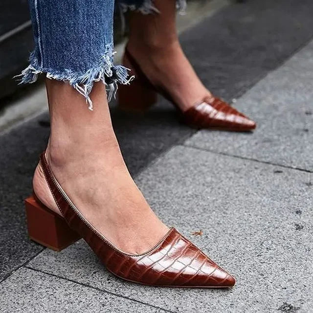 Comfortable Embossed Slingback High Heels for Women - VogeLuxe