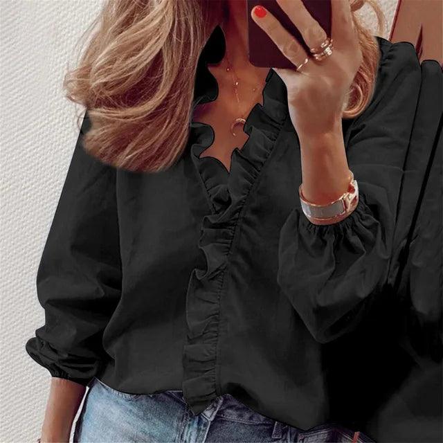 Ladies' Chic Ruffled Long Sleeve Shirt - VogeLuxe