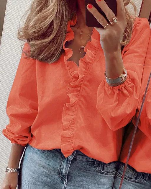 Ladies' Chic Ruffle Long Sleeve Shirt