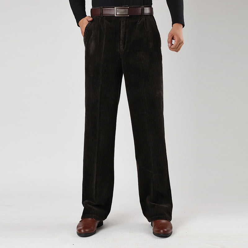 Men's Relaxed Fit Corduroy Pants with Pleats - VogeLuxe
