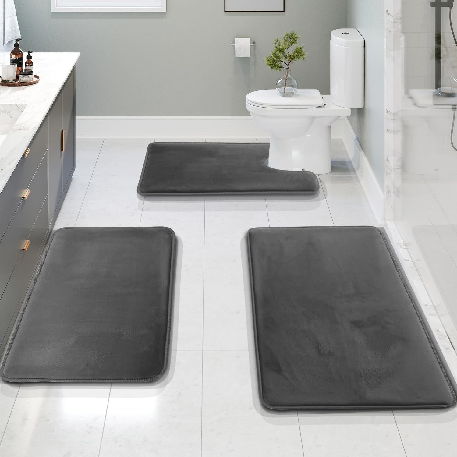 Plush Memory Foam Bathroom Mat Set 3-Piece Grip - BritishElegance
