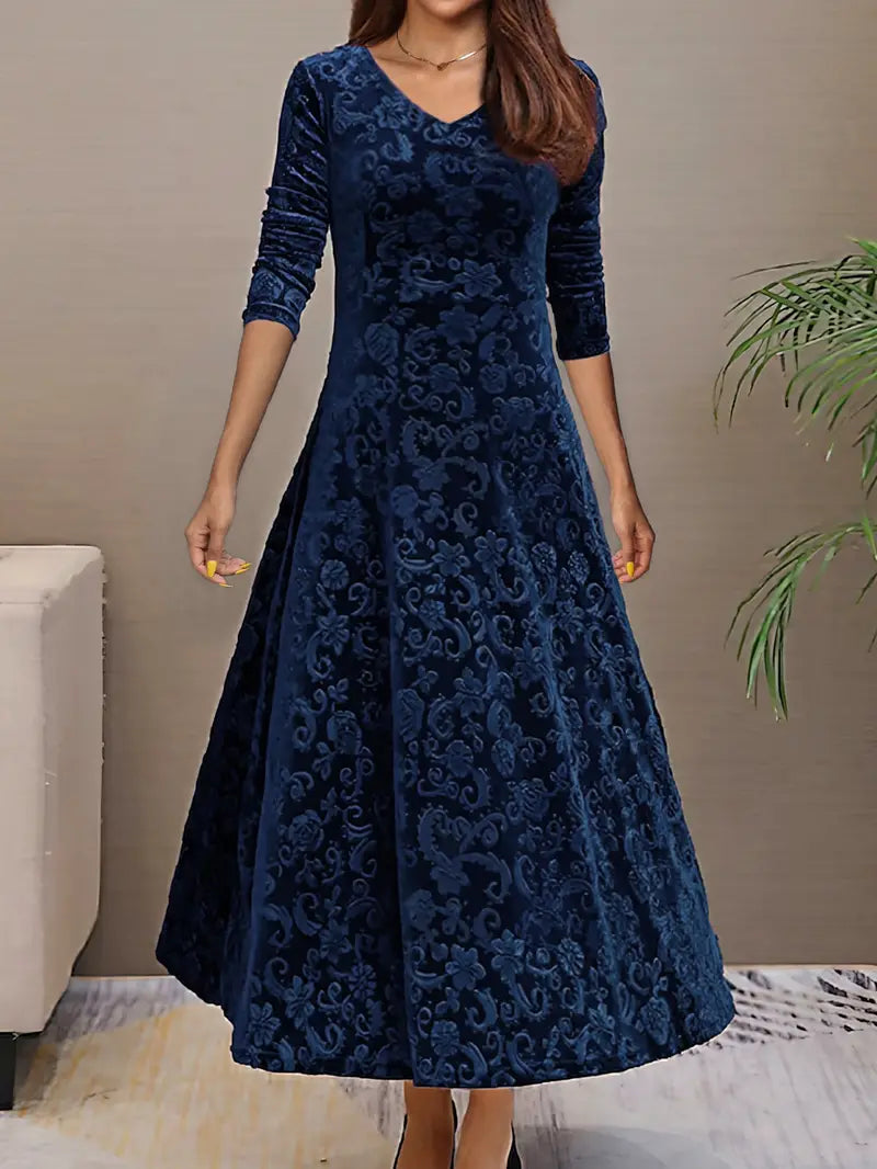 Comfy Floral Maxi Dress for Women with Long Sleeves - VogeLuxe