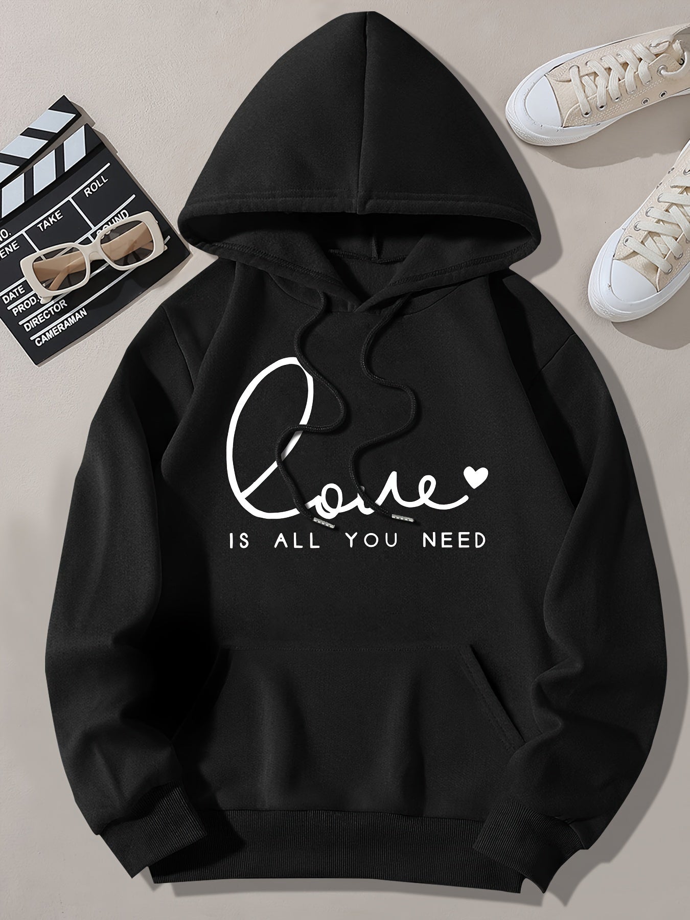 Comfy Women's Large Hoodie with Love Print Pocket