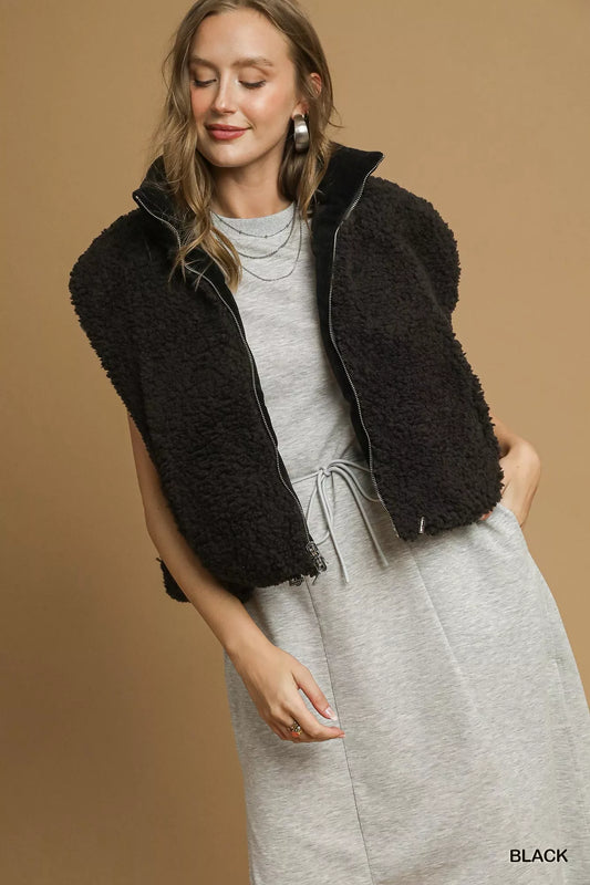 Women's Fleece Lined Zipper Vest with Adjustable Waist - VogeLuxe