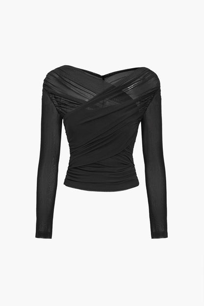 Feminine Textured Mesh Blouse for Women
