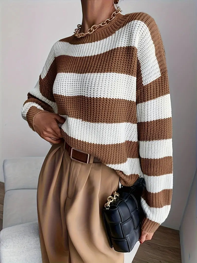 Cozy Women's Striped Winter Knit Sweater - VogeLuxe