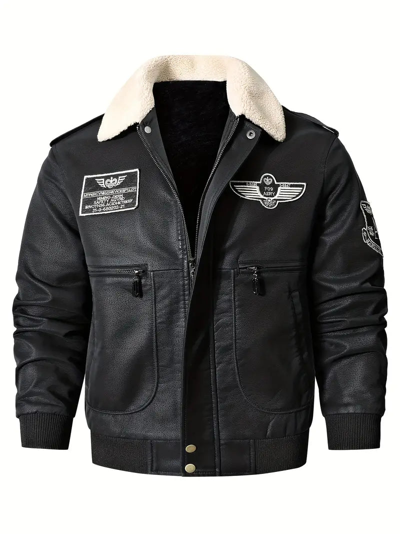 Soft Faux Leather Aviator Jacket For Men