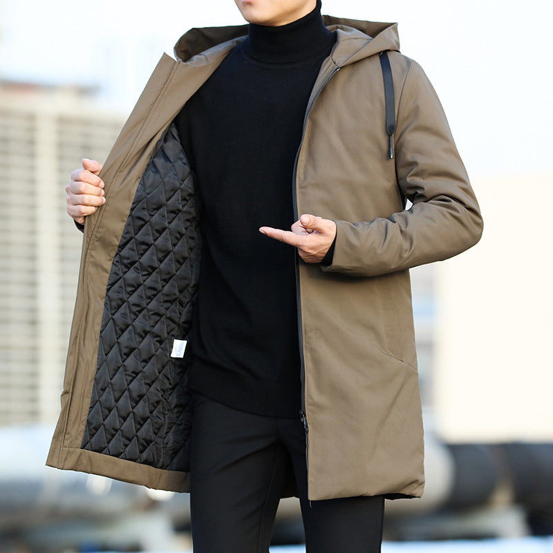 Waterproof Quilted Hooded Parka for Men with Zip Closure