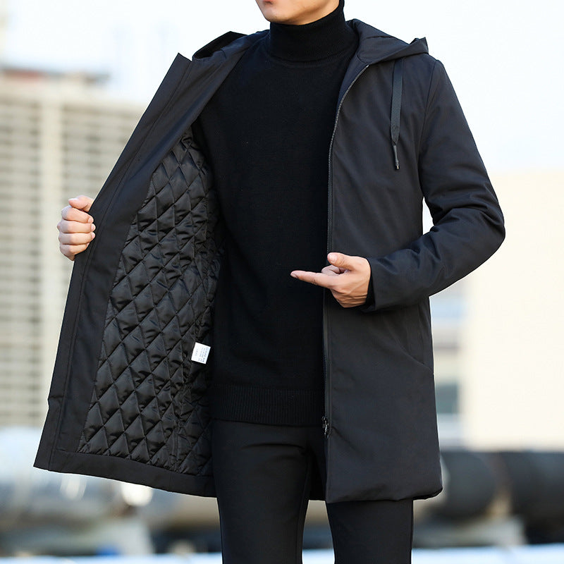 Waterproof Quilted Hooded Parka for Men with Zip Closure - VogeLuxe