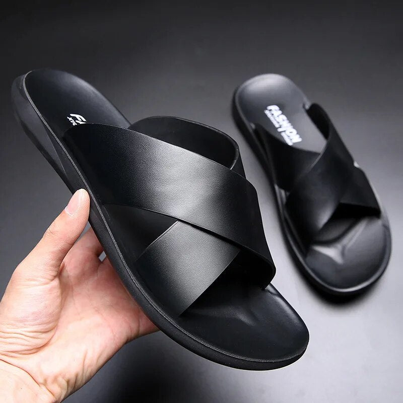 Men's Genuine Leather Slip On Sandals