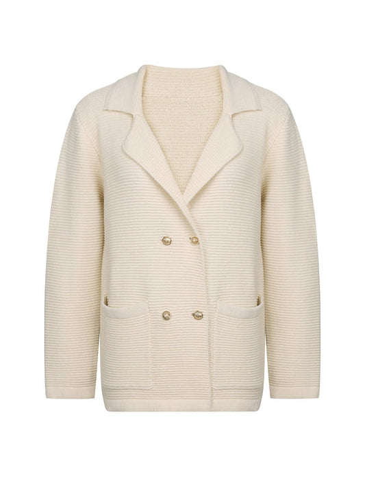 Classic Beige Women's Blazer with Pockets - VogeLuxe