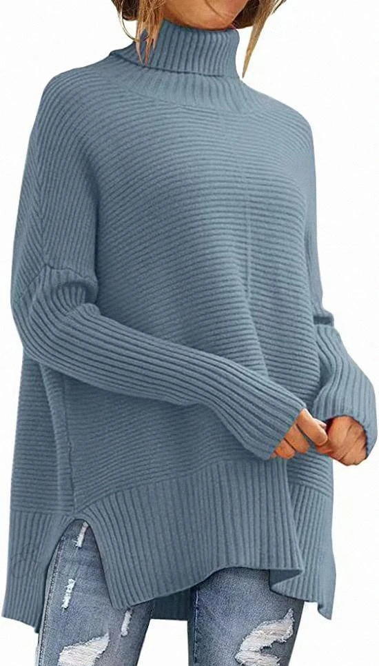 Cozy Women's Blue Crew Neck Sweater for Winter - BritishElegance