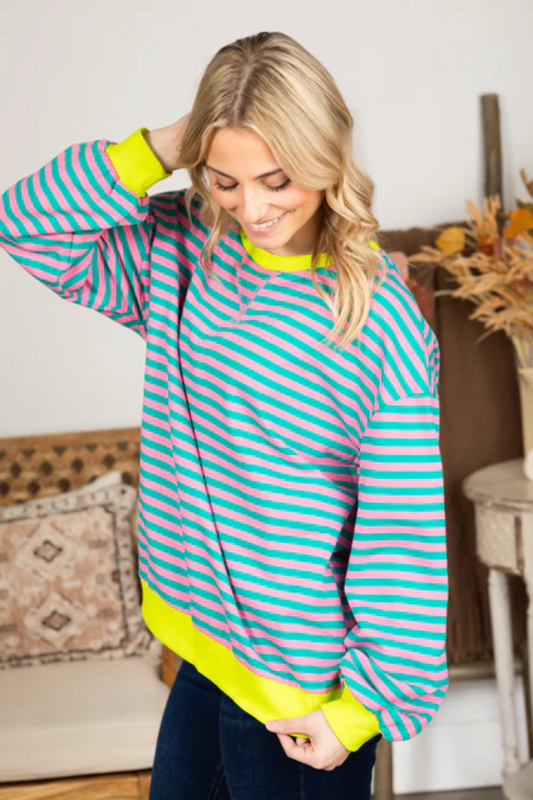 Warm Women's Colour Block Crew Neck Sweater - BritishElegance