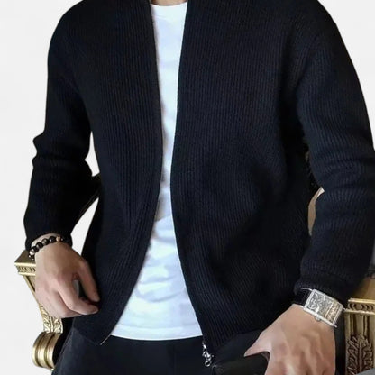 VogeLuxe | Men’s Ribbed Full Zip High Collar Cardigan