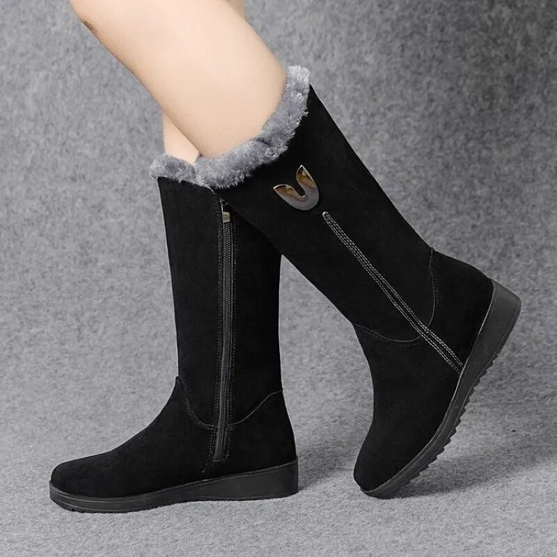 Warm Waterproof High Heel Snow Boots for Women - VogeLuxe