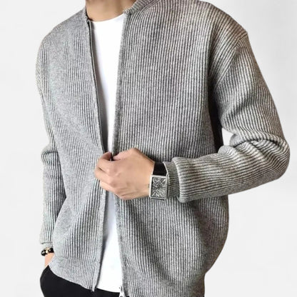 VogeLuxe | Men’s Ribbed Full Zip High Collar Cardigan