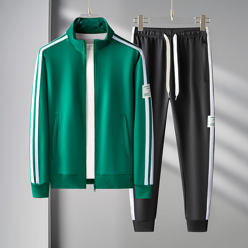 Men's Sporty 2-Piece Tracksuit Set with Stripe Jacket Pants