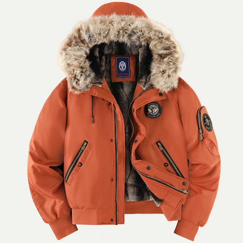 VogeLuxe | Men’s Water Resistant Flight Jacket with Detachable Fur Hood