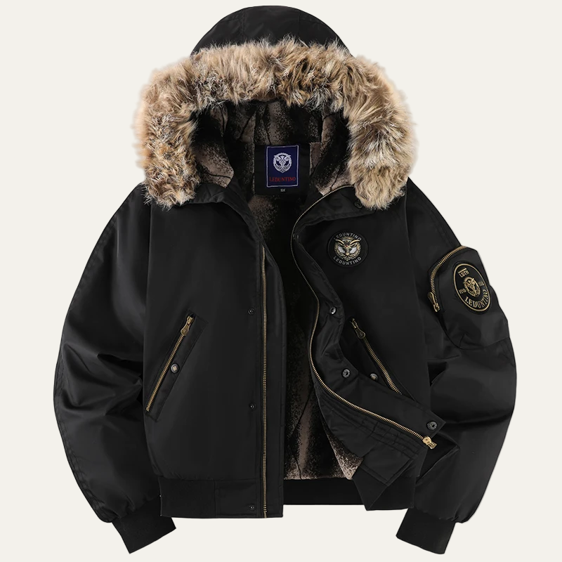 VogeLuxe | Men’s Water Resistant Flight Jacket with Detachable Fur Hood