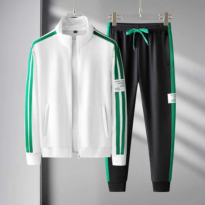 Men's Sporty 2-Piece Tracksuit Set with Stripe Jacket Pants