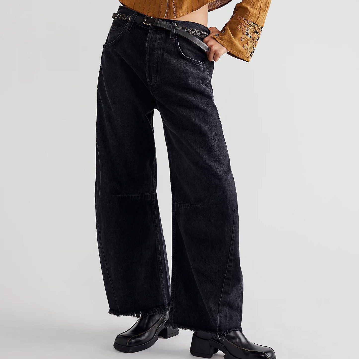 Relaxed Fit Distressed Wide Leg Women's Jeans