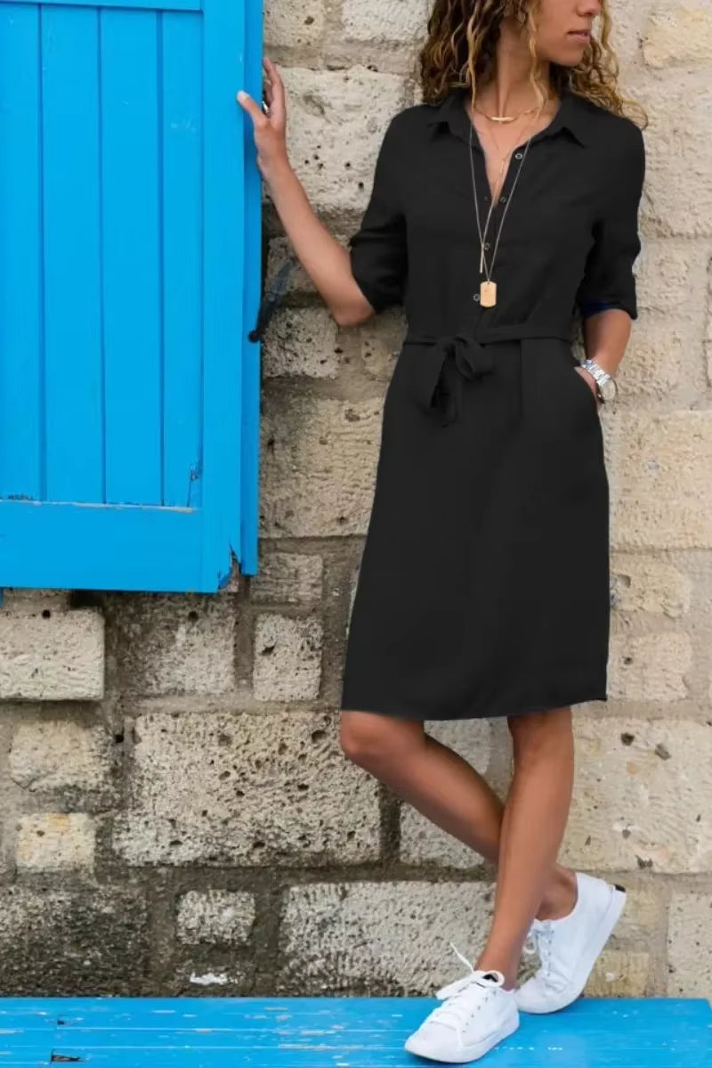 Ladies' Casual Belted Dress Shirt