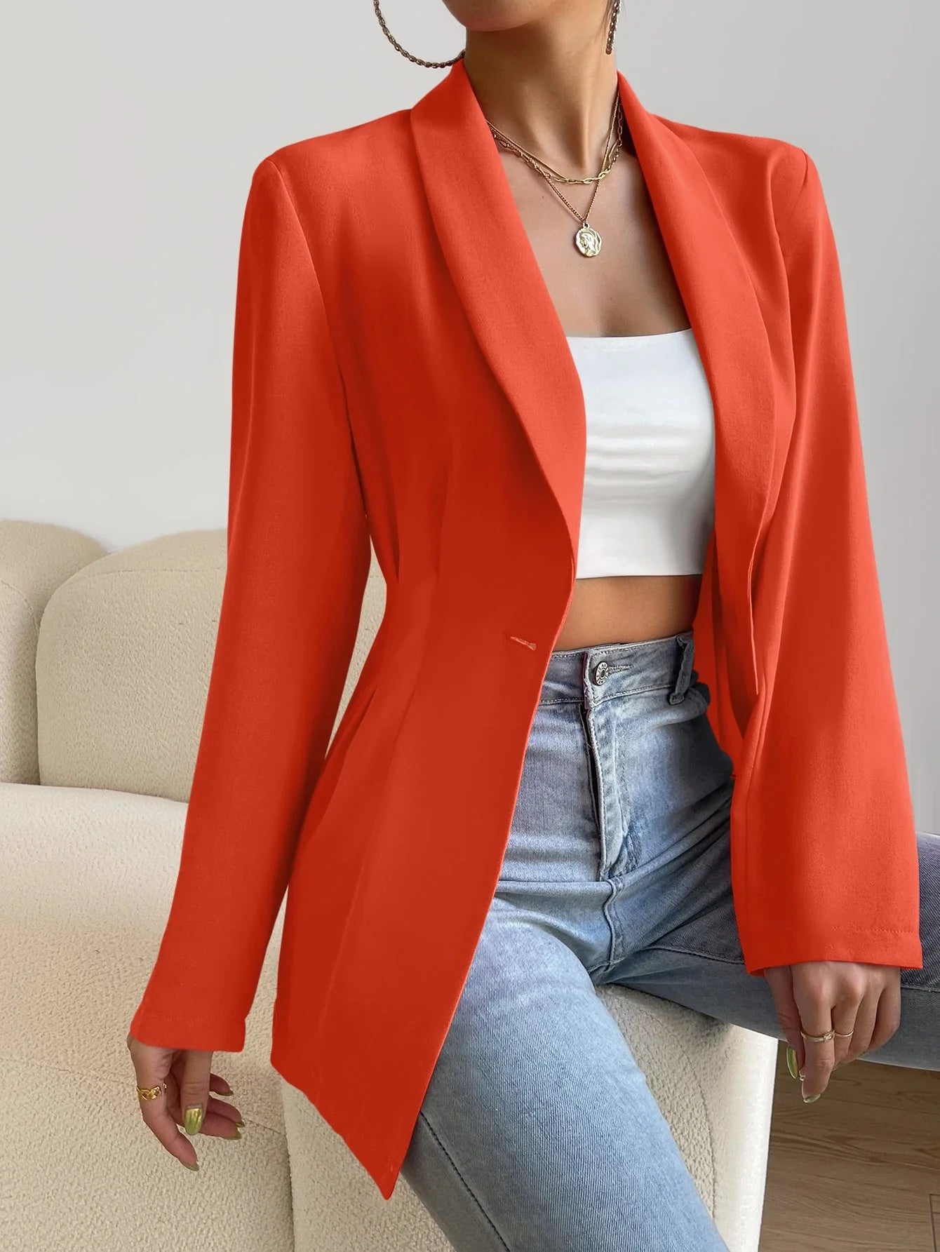 Fitted Ladies Open Front Jacket with Pockets