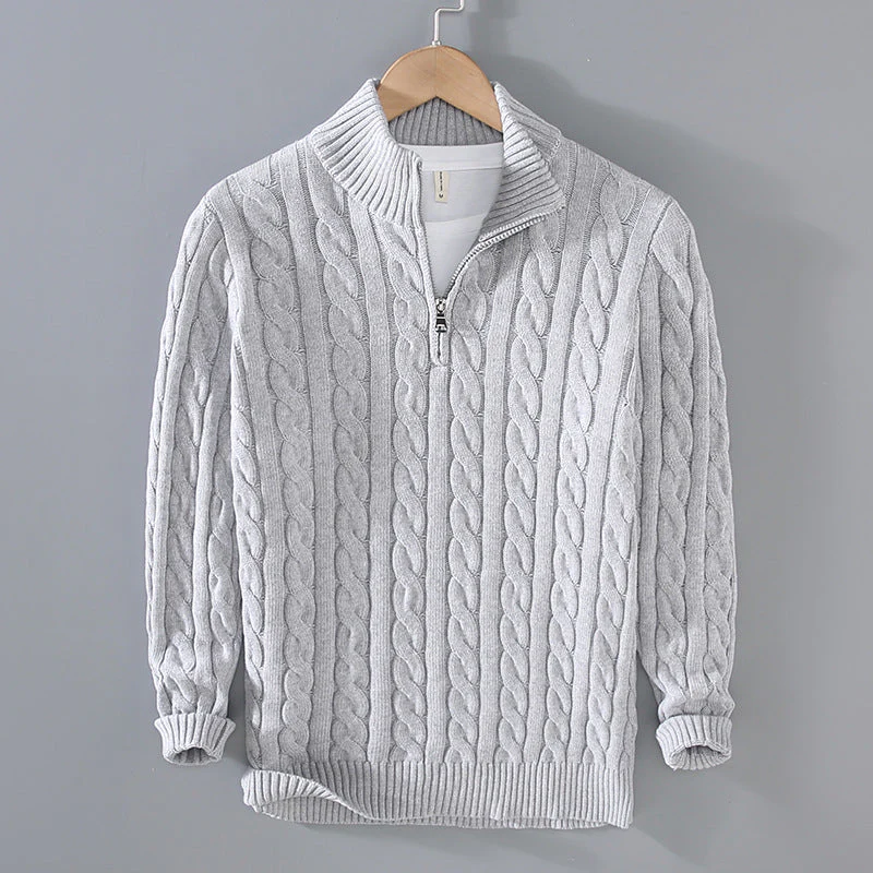 Warm Men's Cable Knit Zip Turtleneck Sweater