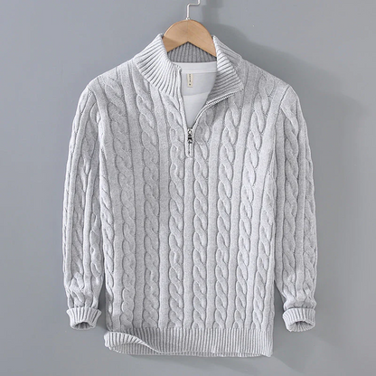 Warm Men's Cable Knit Zip Turtleneck Sweater