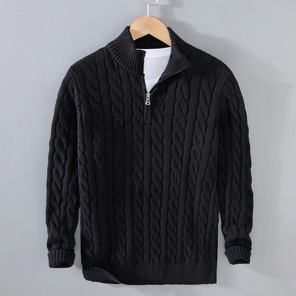 Warm Men's Cable Knit Zip Turtleneck Sweater