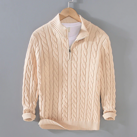 Warm Men's Cable Knit Zip Turtleneck Sweater - VogeLuxe